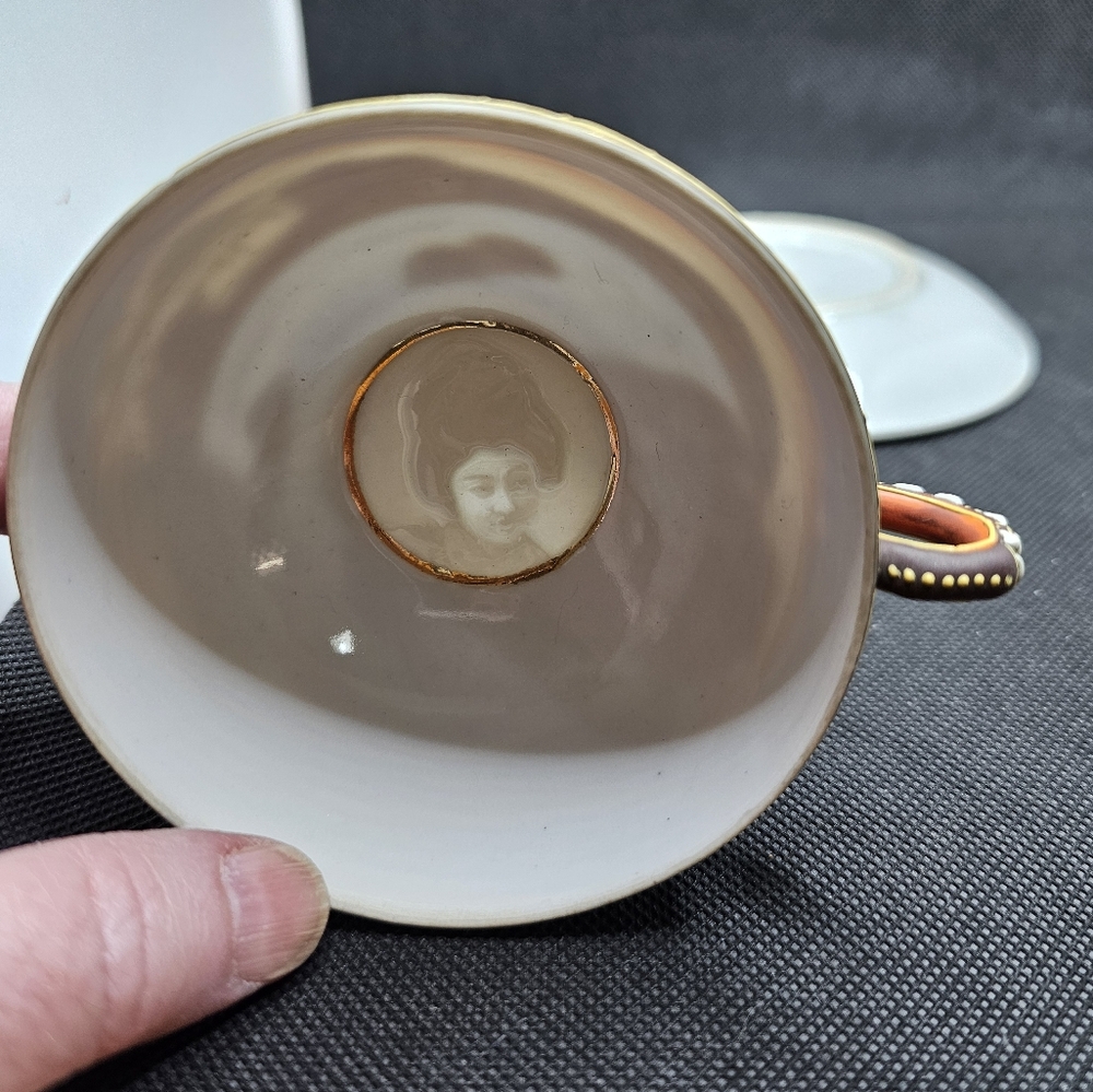 Eggshell Lithophane Geisha Teacup, Saucer Desert Plate Set